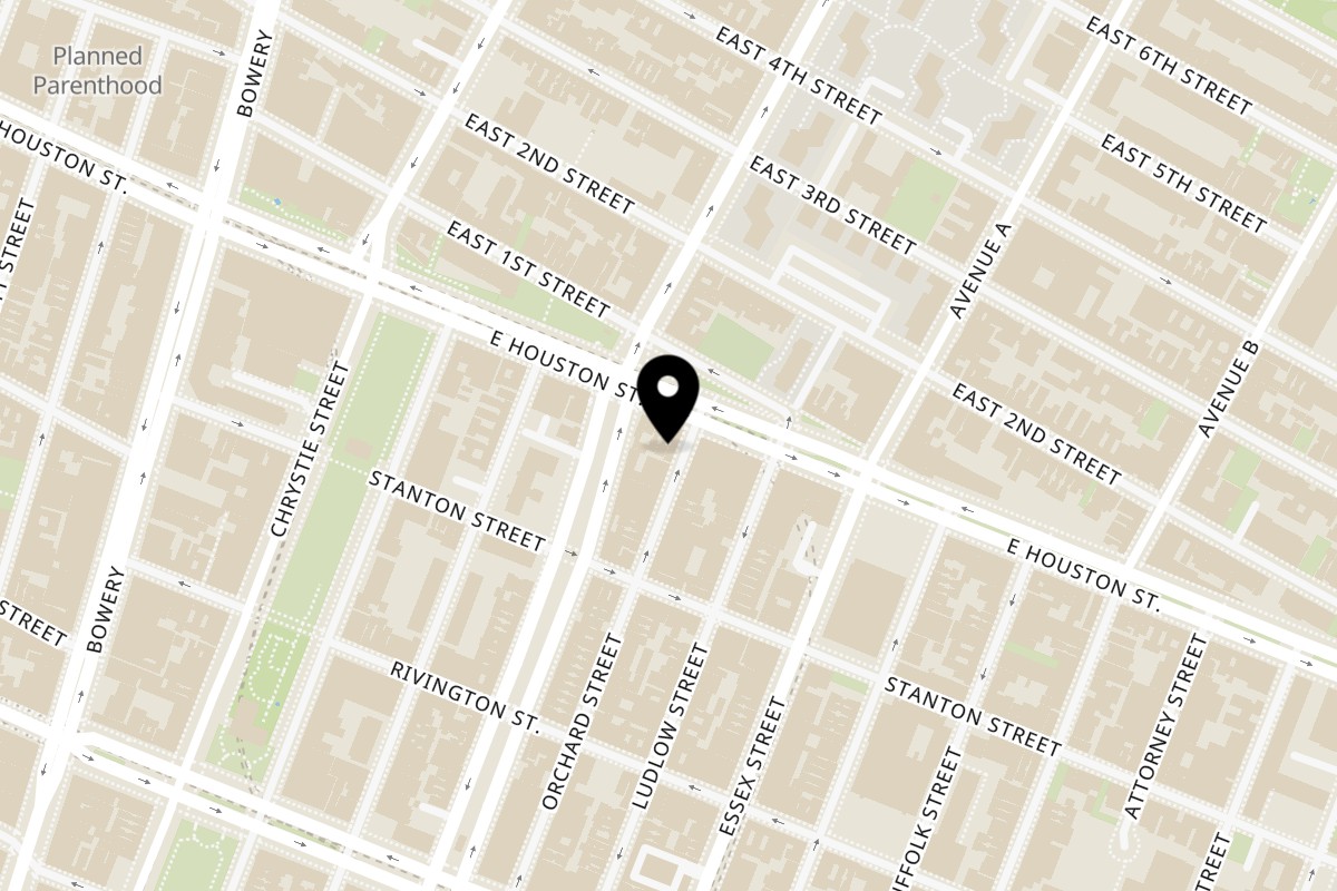 Map showing the location of Pasta Lab NYC on 199 Orchard St in New York